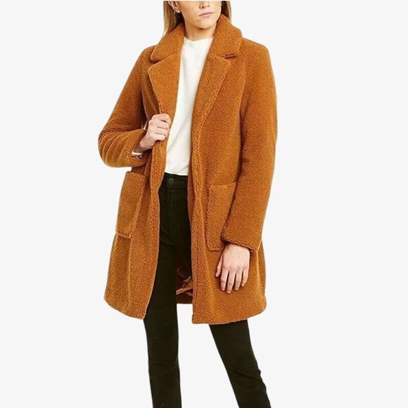 French Connection Women’s Coat Scandi Luxe Teddy Texture Faux XL Longline Brown - Picture 1 of 13